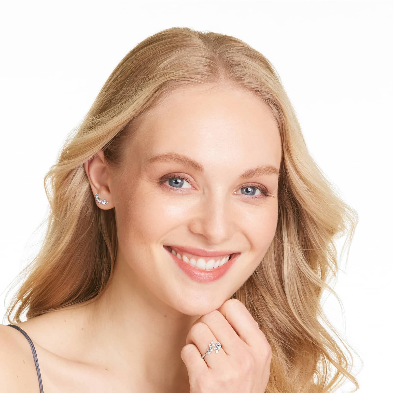 Ivy Diamond Climber Earrings In 14K White Gold