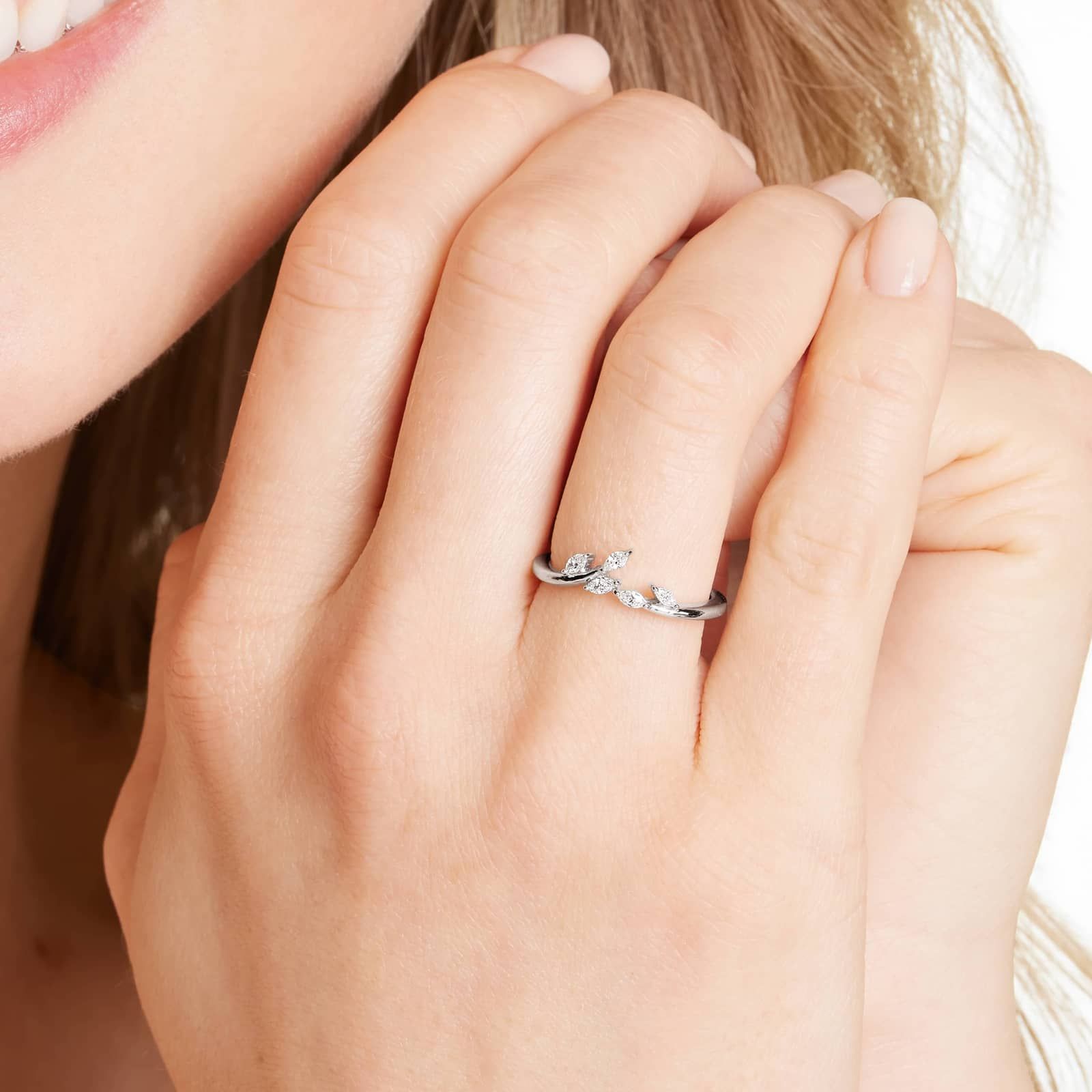 Blooming Leaves Lab-Grown Diamond Ring In 14K White Gold