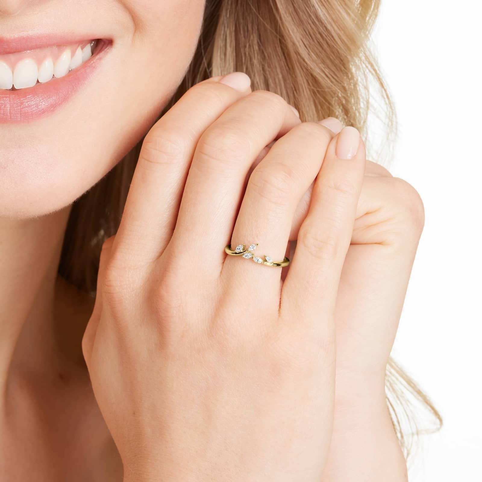 Blooming Leaves Lab-Grown Diamond Ring In 14K Yellow Gold