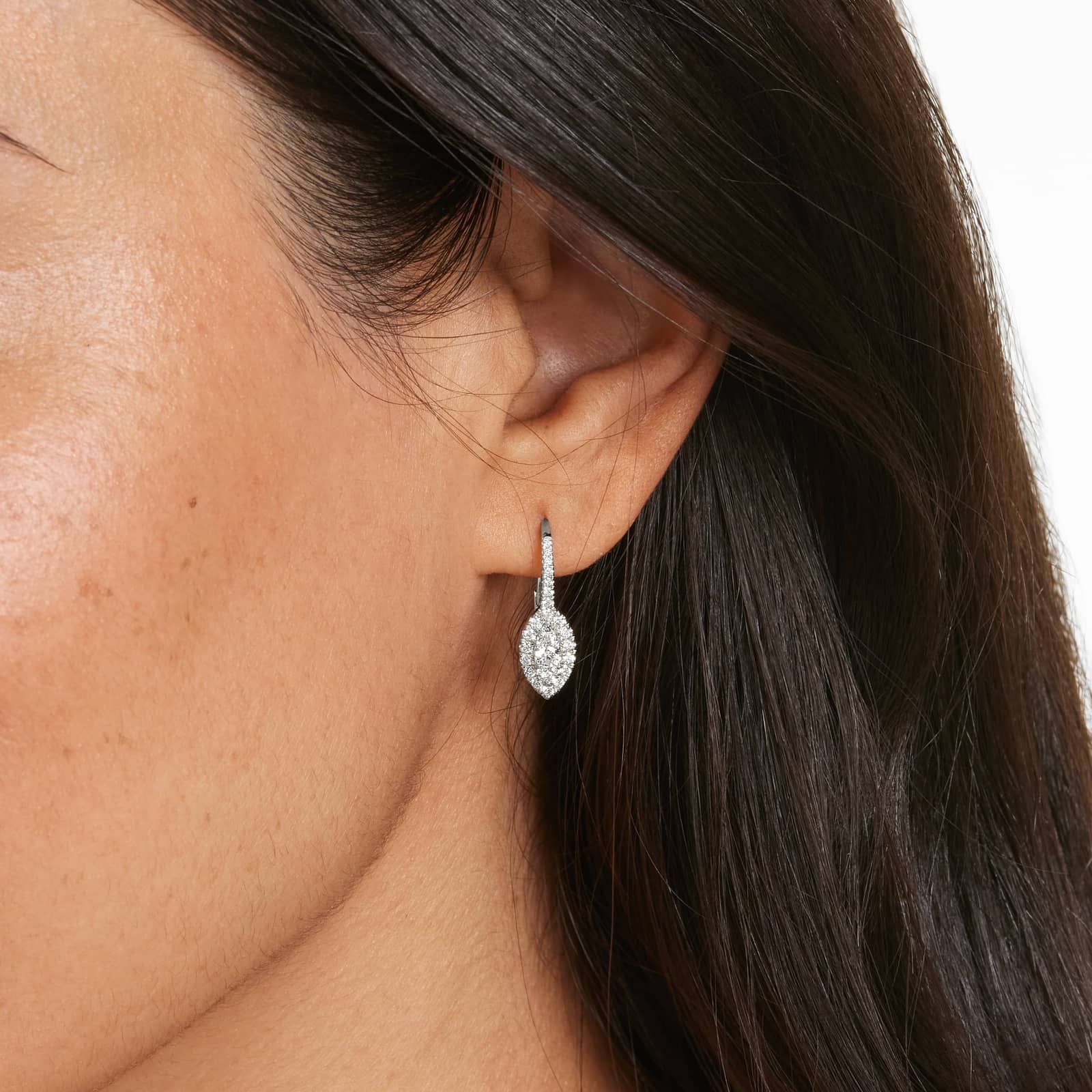 Willow Leaf Diamond Earrings In 14K White Gold