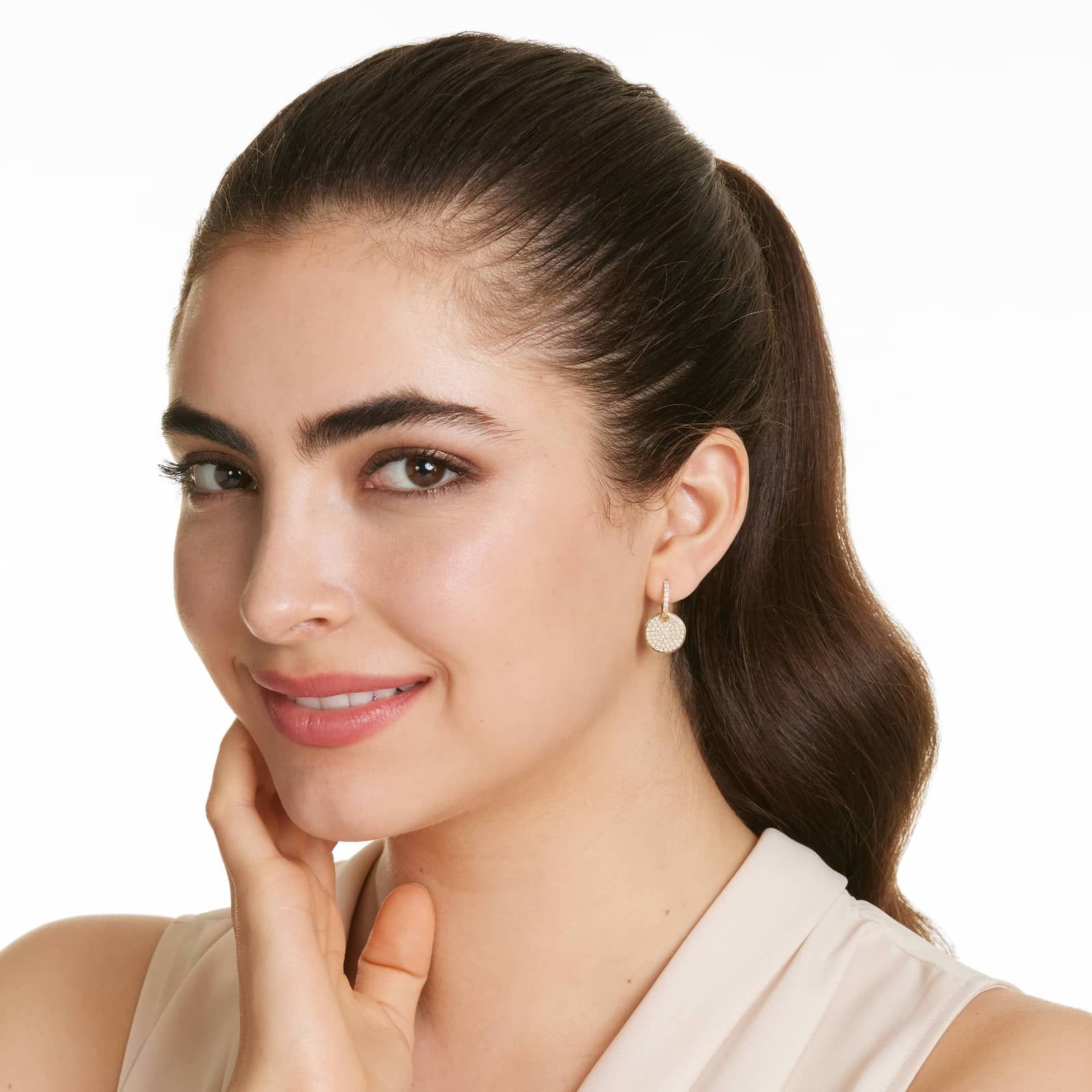 Diamond Disk Dangle Earrings In 14K Yellow Gold