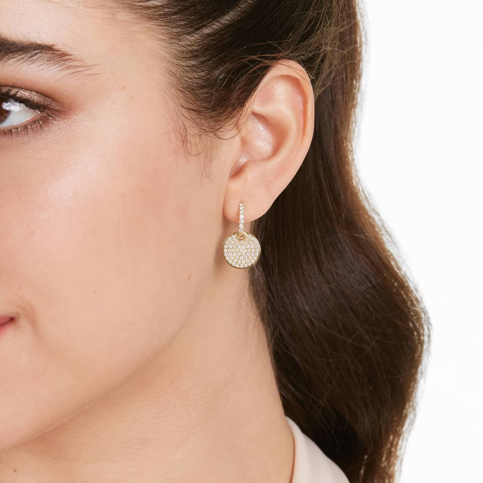 Diamond Disk Dangle Earrings In 14K Yellow Gold