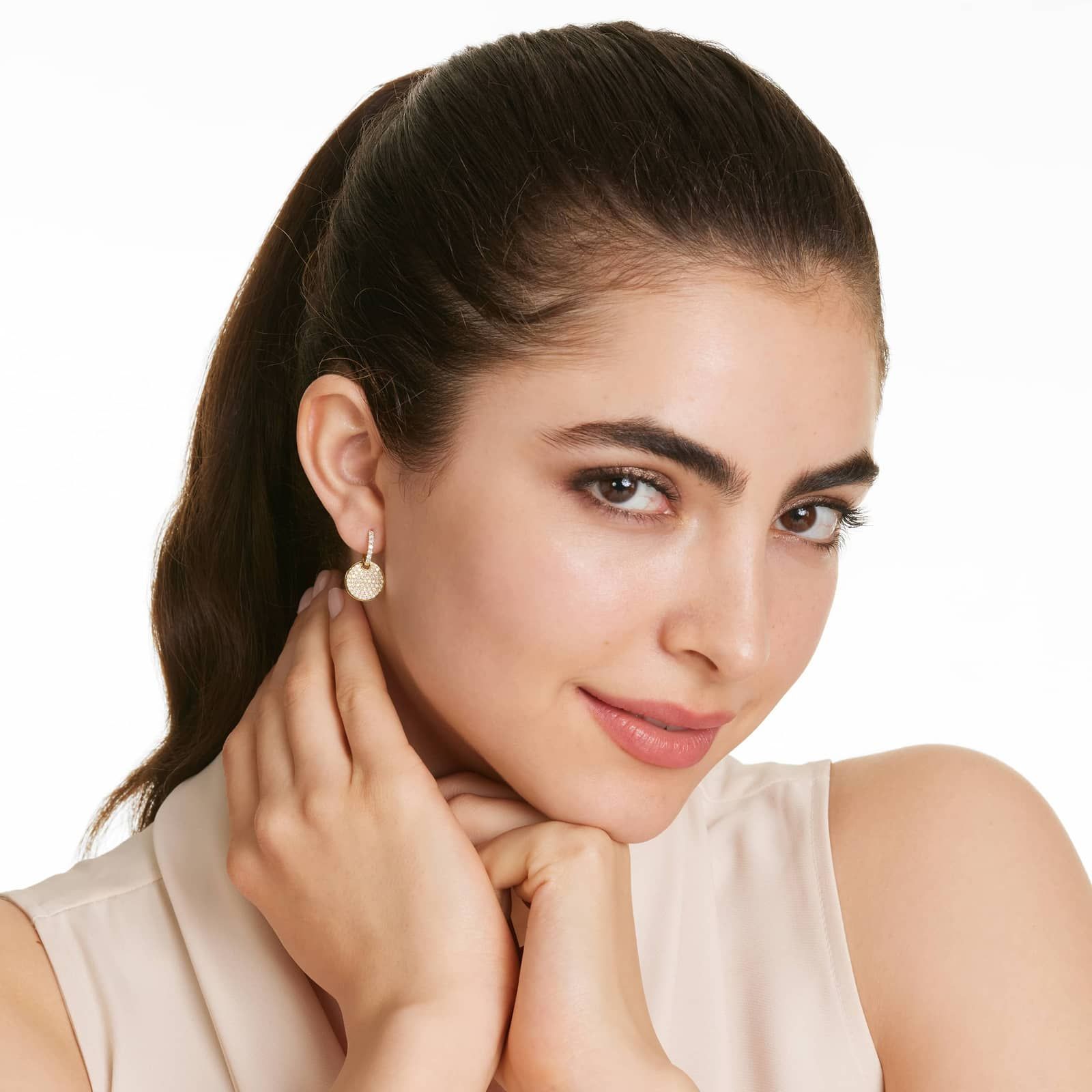 Diamond Disk Dangle Earrings In 14K Yellow Gold