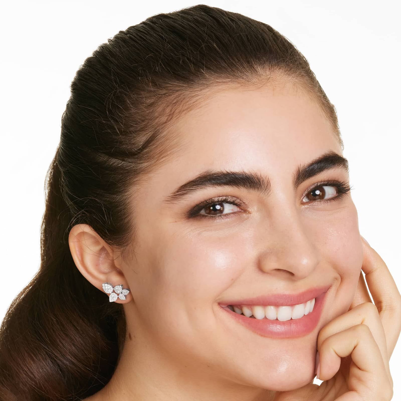 Leaf Cluster Diamond Earrings In 14K White Gold