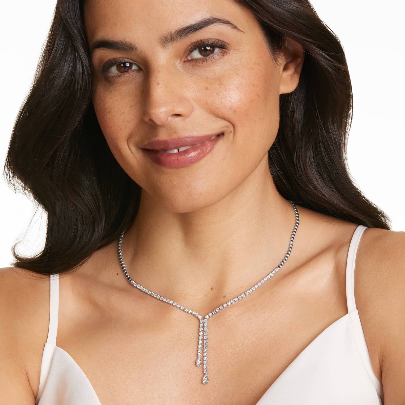 Lariat Diamond Necklace In 14K White Gold