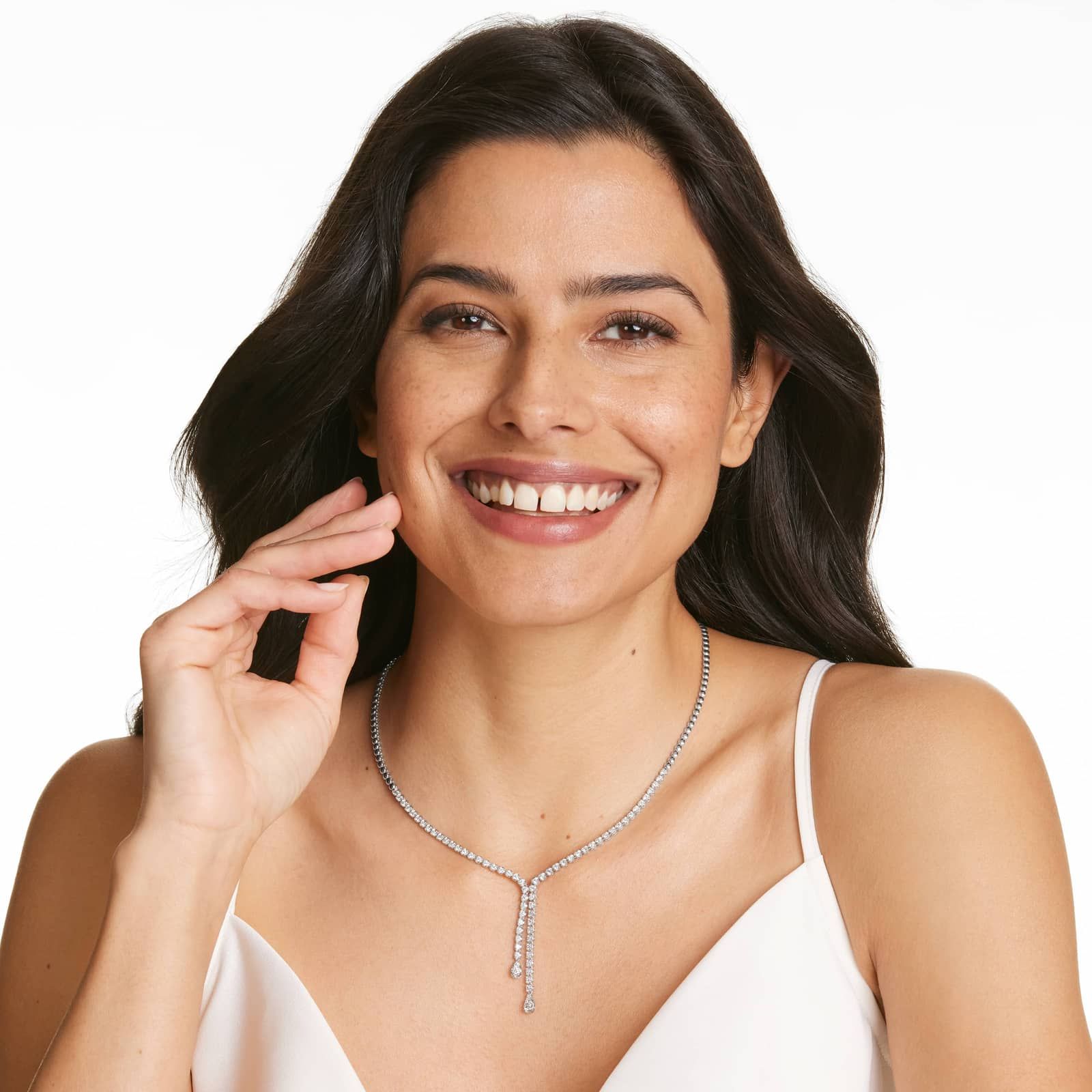 Lariat Diamond Necklace In 14K White Gold