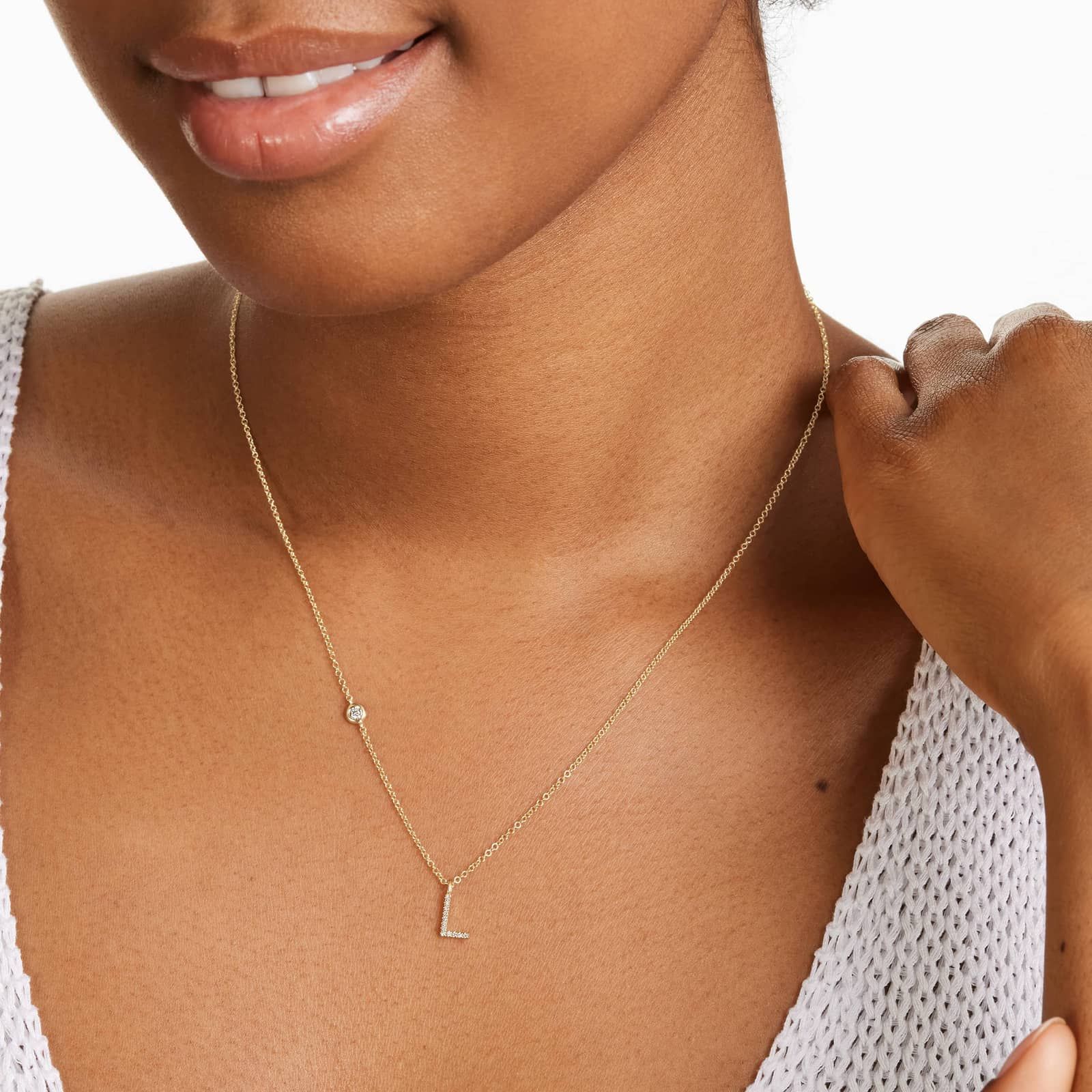 Initial L Diamond Necklace In 14K Yellow Gold