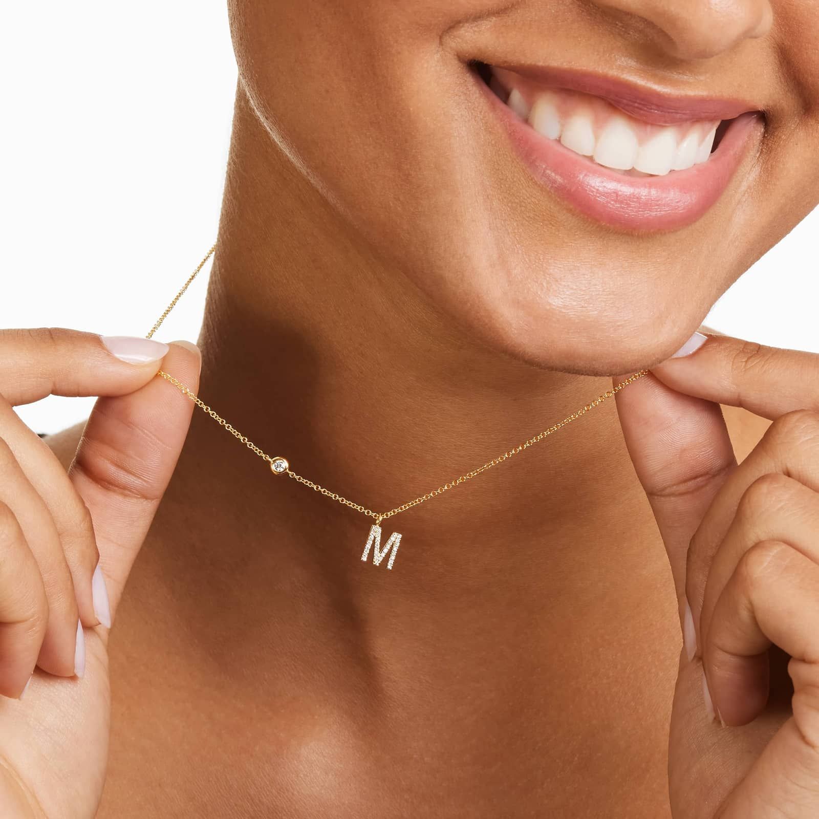 Initial M Diamond Necklace In 14K Yellow Gold