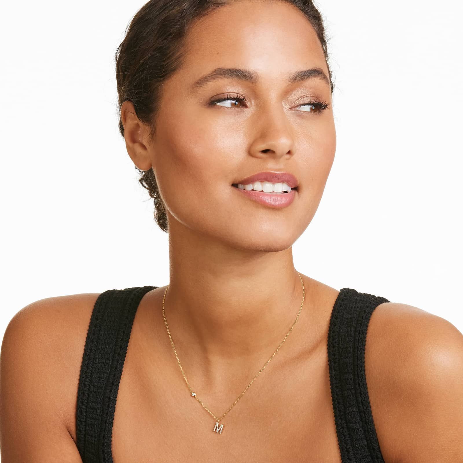 Initial M Diamond Necklace In 14K Yellow Gold