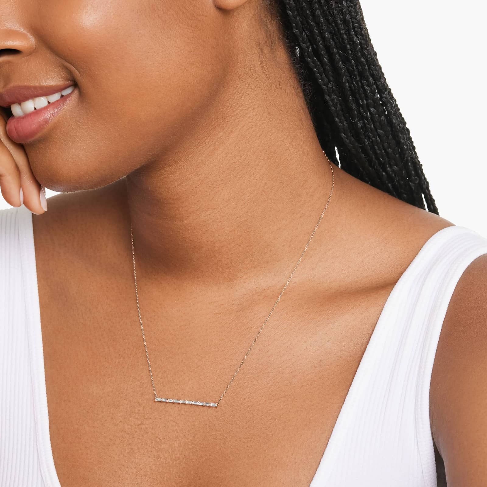 Baguette Lane Bar Necklace With Baguette Cut Lab-Grown Diamonds In 14K Rose Gold
