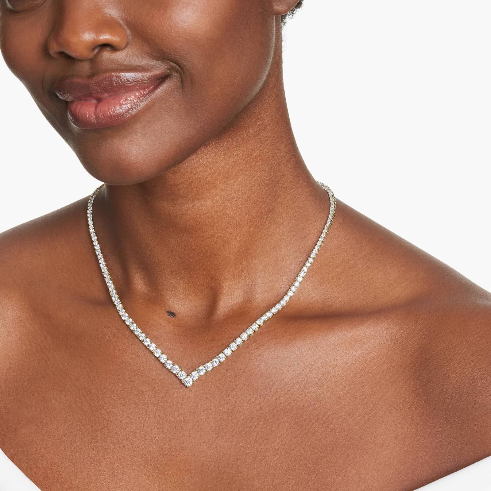 14K Yellow Gold Chevron Lab-Grown Diamond Tennis Necklace