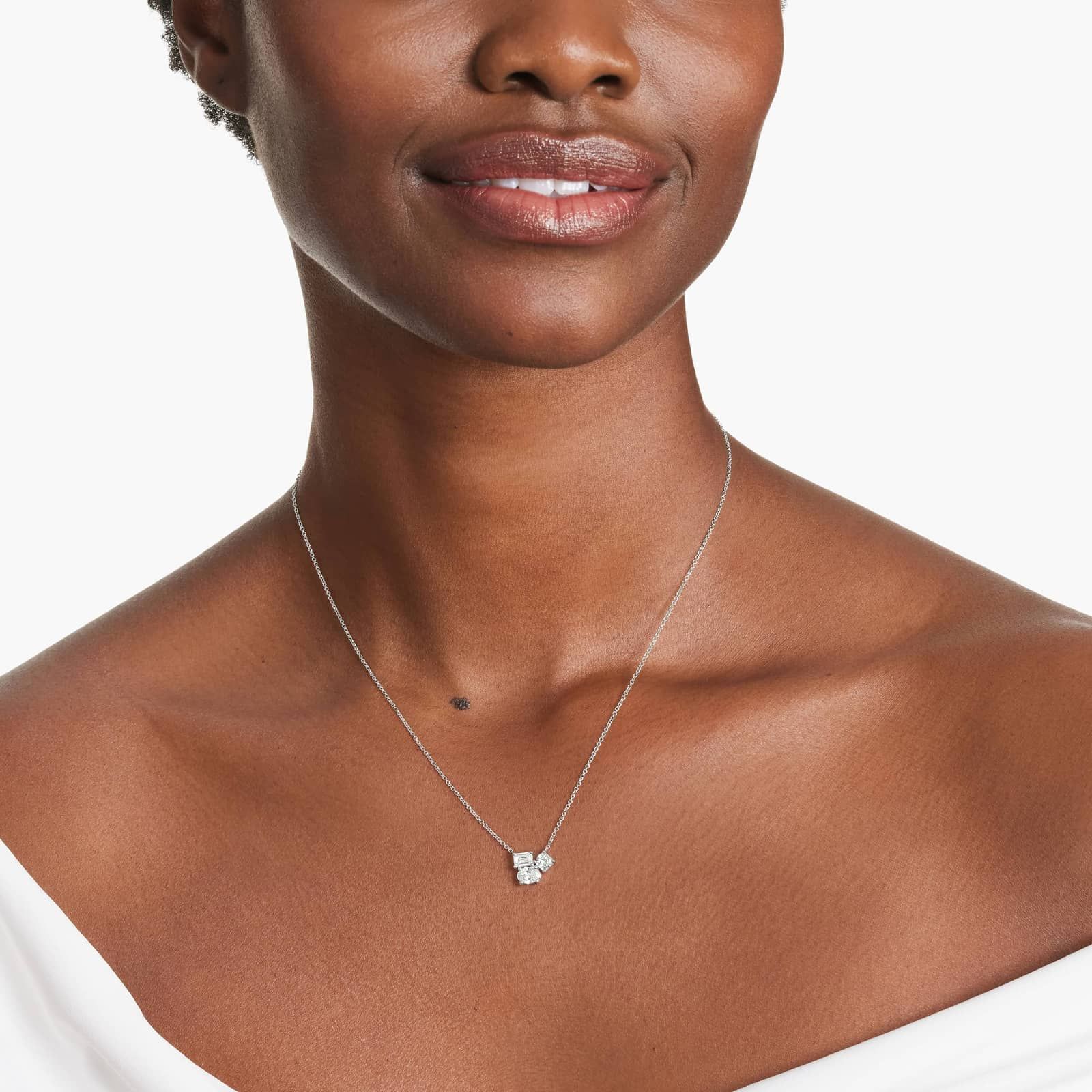 Fancy Cluster Lab-Grown Diamond Necklace In 14K White Gold