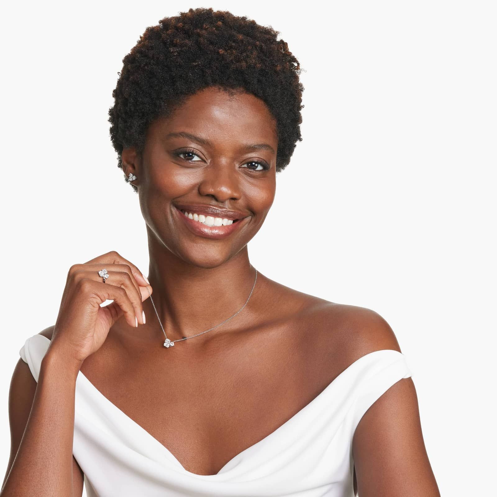 Fancy Cluster Lab-Grown Diamond Necklace In 14K White Gold