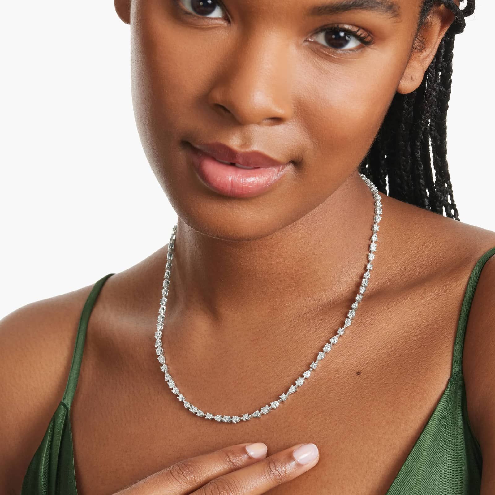 14K White Gold Fancy Array Lab-Grown Diamond Tennis Necklace