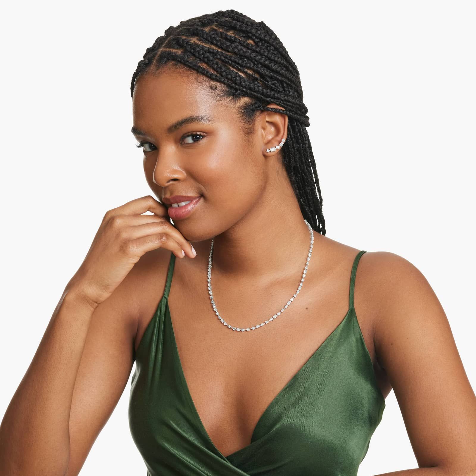 14K White Gold Fancy Array Lab-Grown Diamond Tennis Necklace