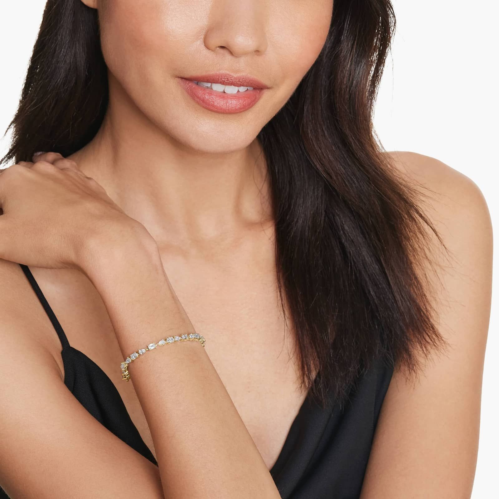 Lab-Grown Diamond Fancy Array Tennis Bracelet In 14K Yellow Gold