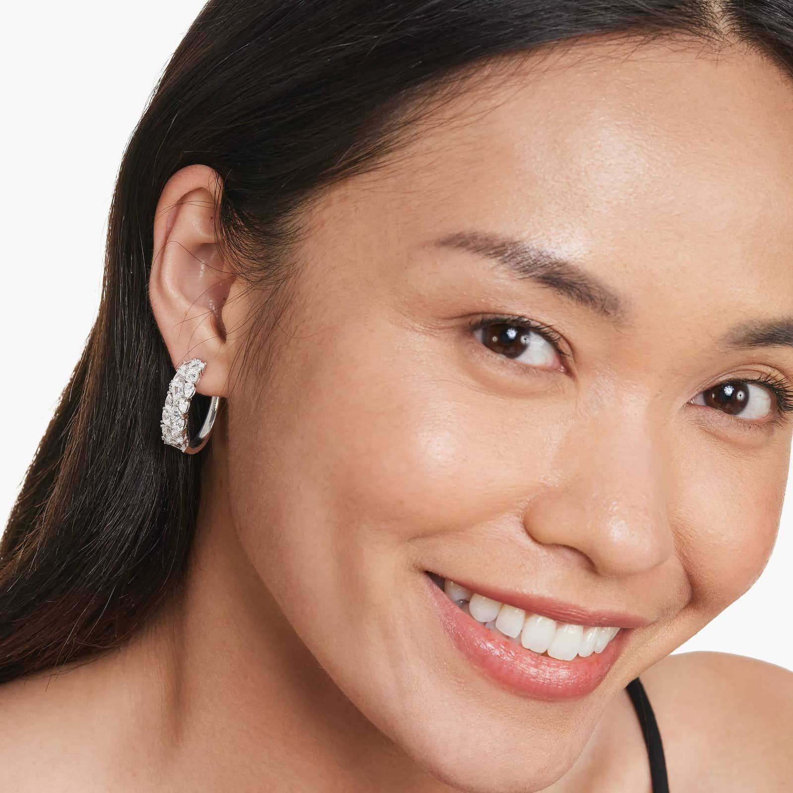 Fancy Scatter Hoop Earrings With Lab-Grown Diamonds In 14K White Gold