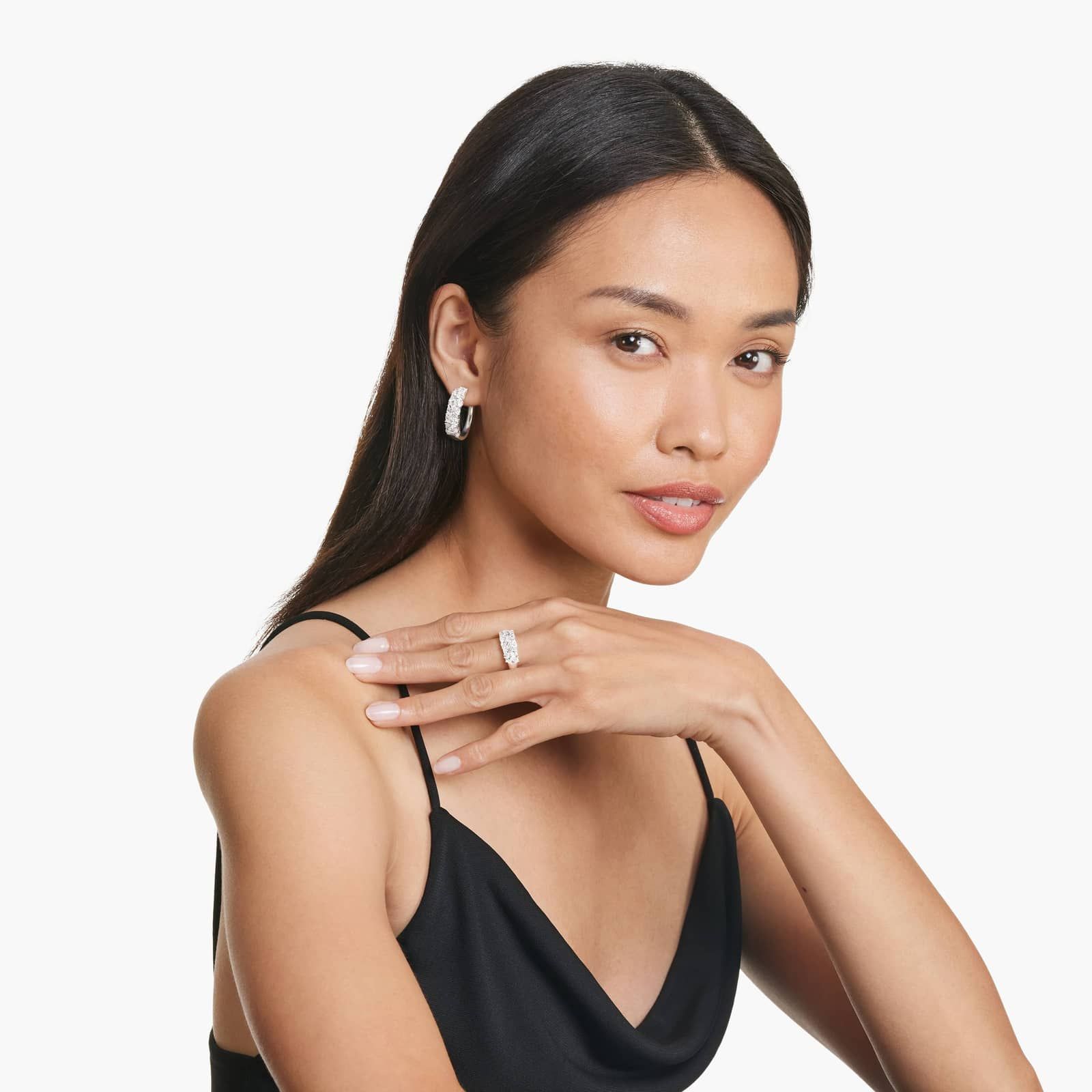 Fancy Scatter Hoop Earrings With Lab-Grown Diamonds In 14K White Gold