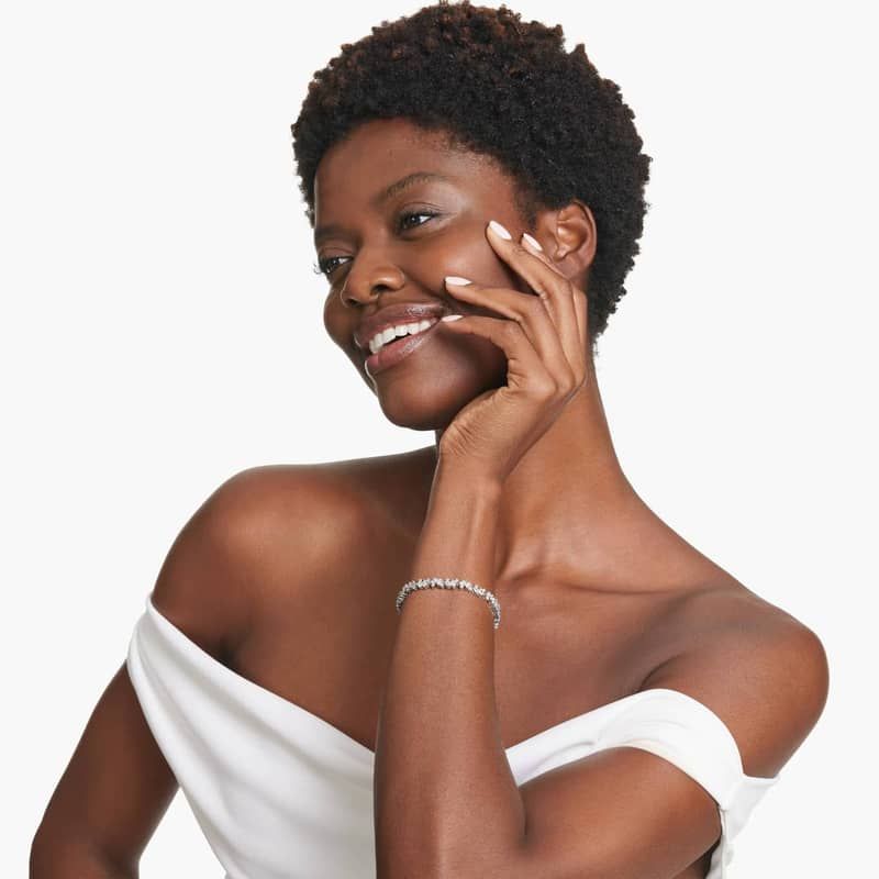 Lab-Grown Diamond Fancy Scatter Tennis Bracelet In 14K White Gold