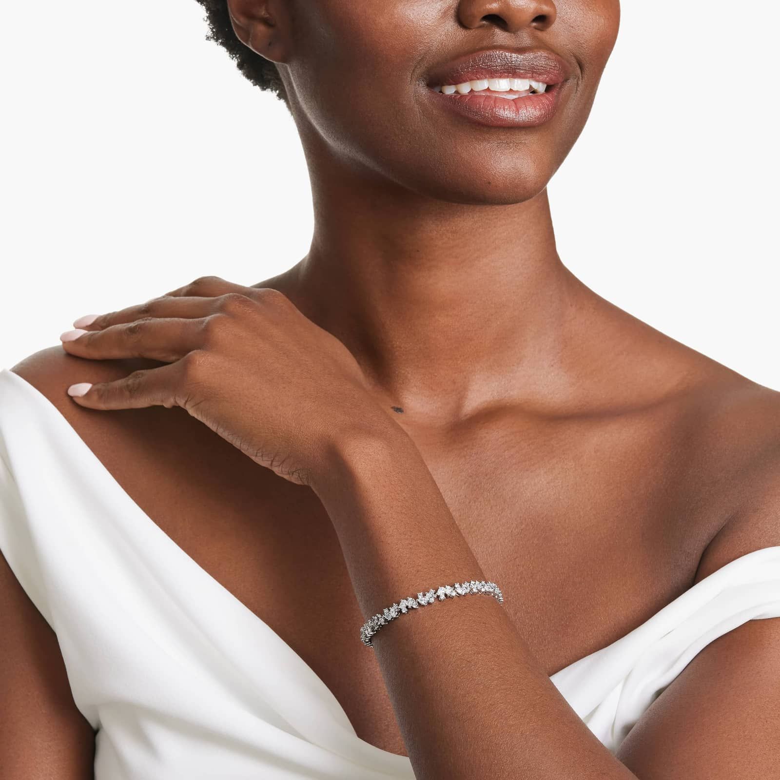 Lab-Grown Diamond Fancy Scatter Tennis Bracelet In 14K White Gold