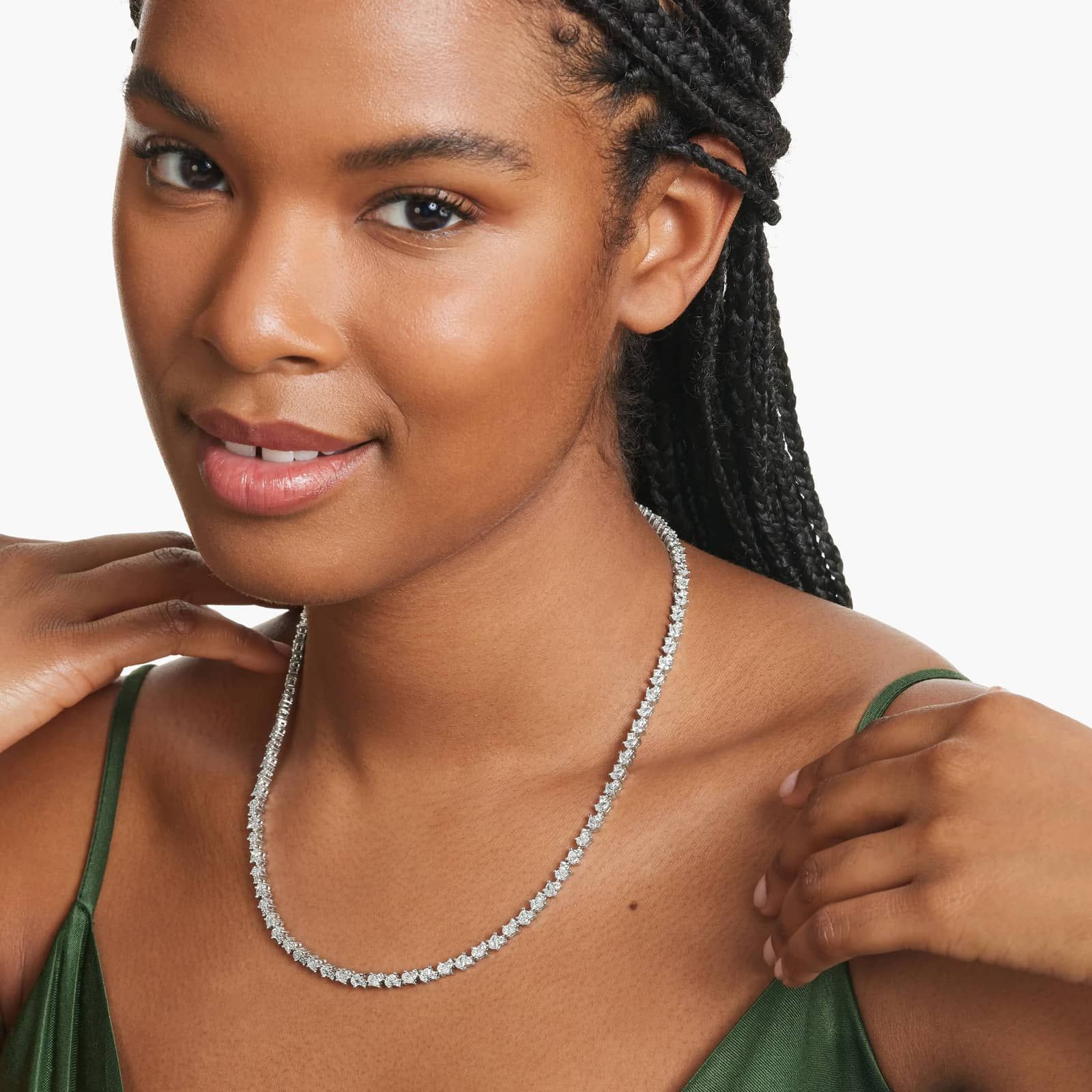 14K White Gold Fancy Mélange Lab-Grown Diamond Tennis Necklace