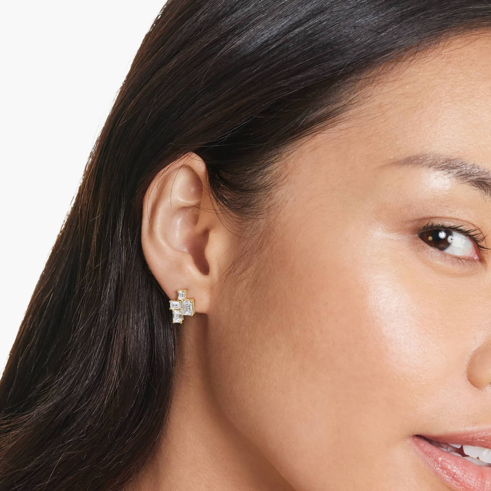 Assemblage Emerald Cut Lab-Grown Diamond Earrings In 14K Yellow Gold