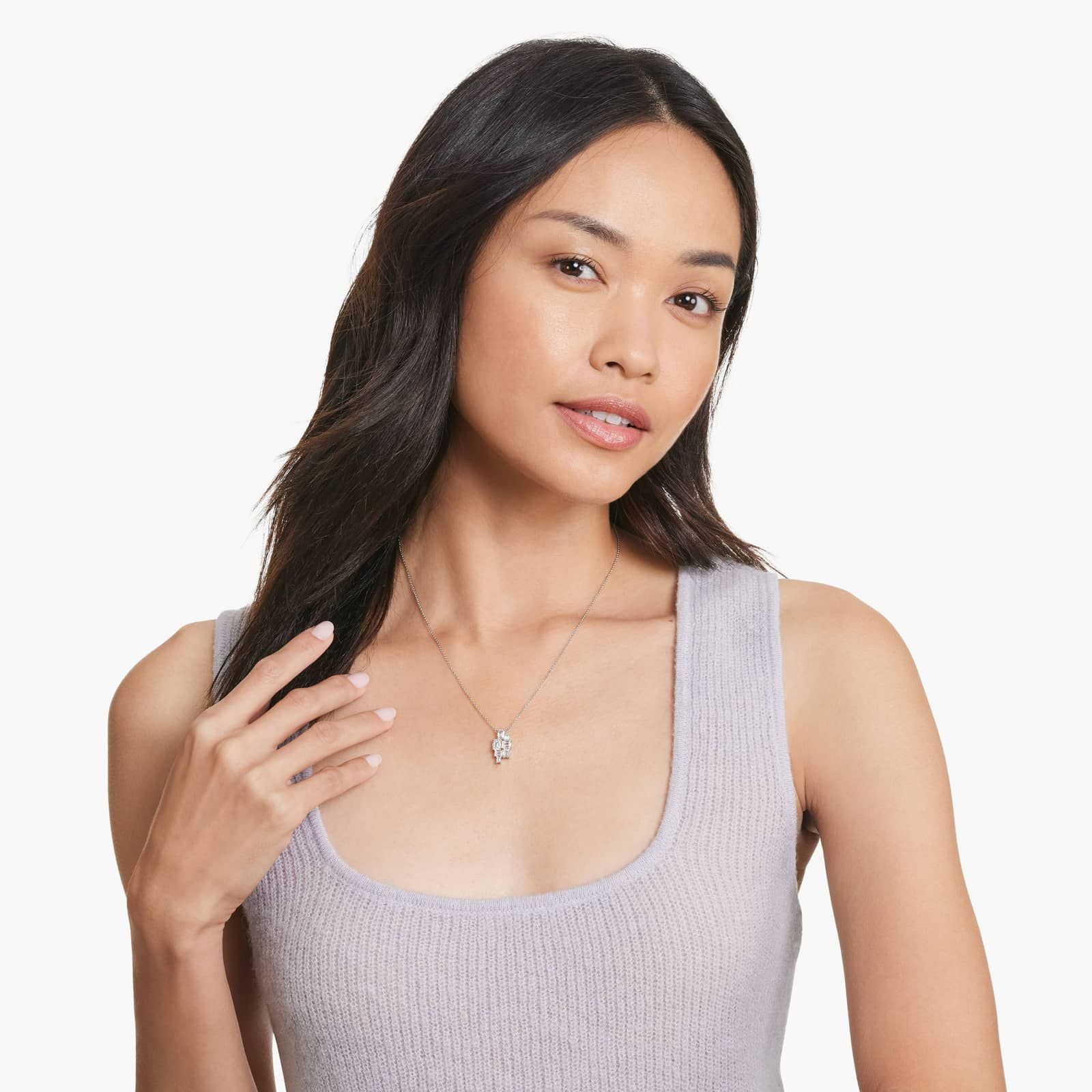 Assemblage Necklace With Emerald Cut Lab-Grown Diamonds In 14K White Gold