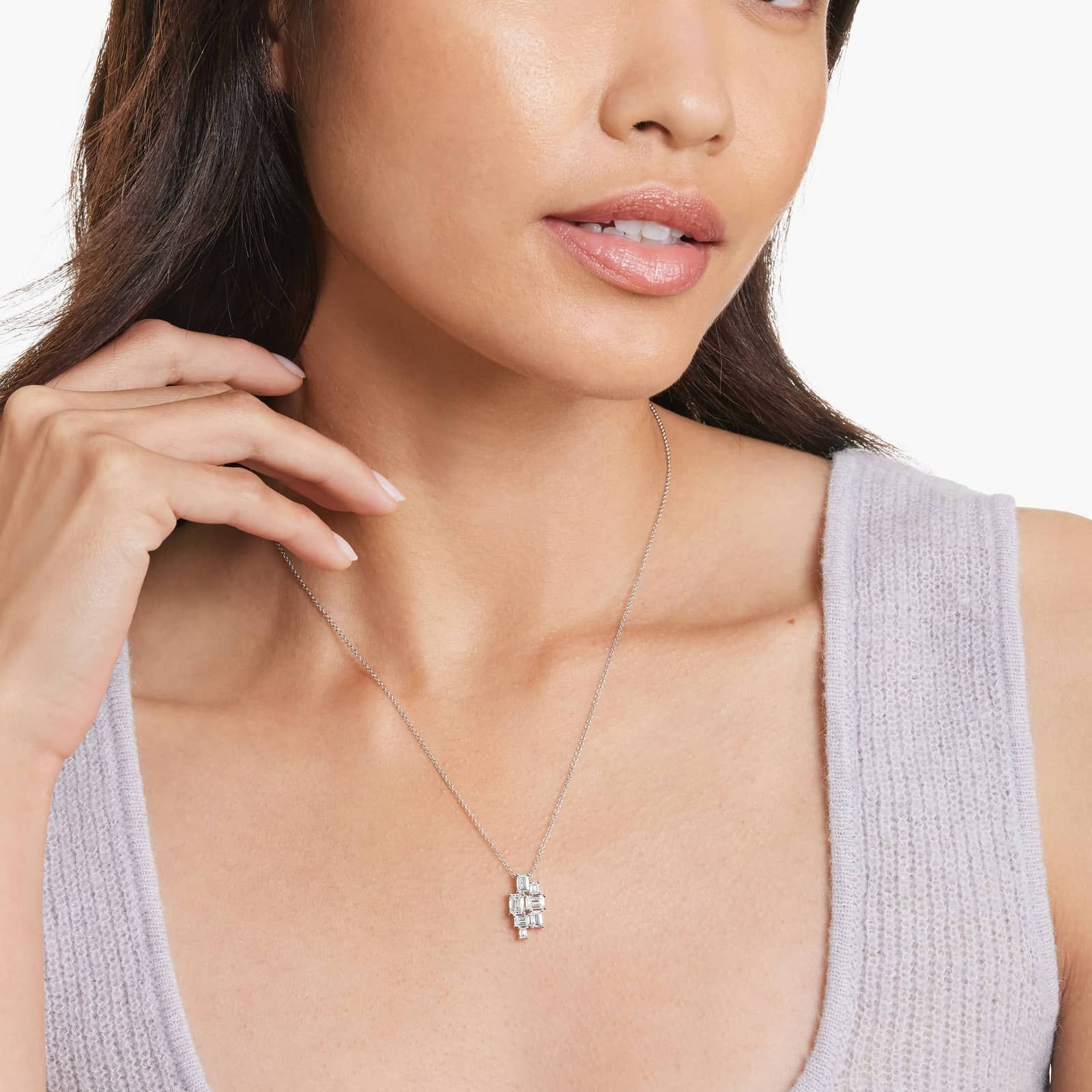 Assemblage Necklace With Emerald Cut Lab-Grown Diamonds In 14K White Gold