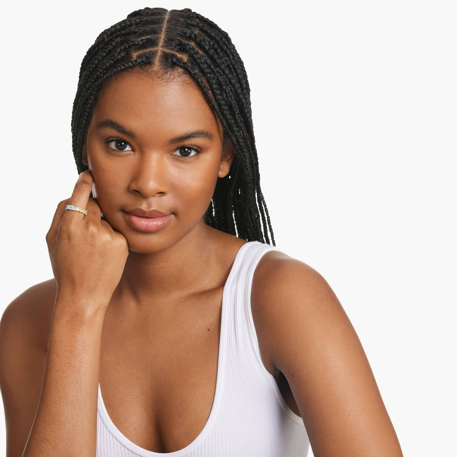 Half Emerald And Half Fancy Yellow Oval Cut Diamond Eternity Ring In 14K White Gold