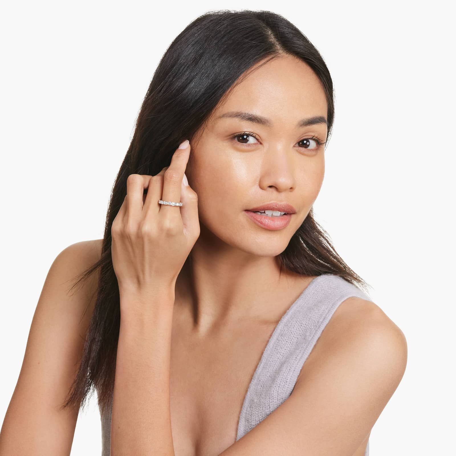 Alternating Emerald And Asscher Cut Diamond Eternity Ring In 14K Rose Gold