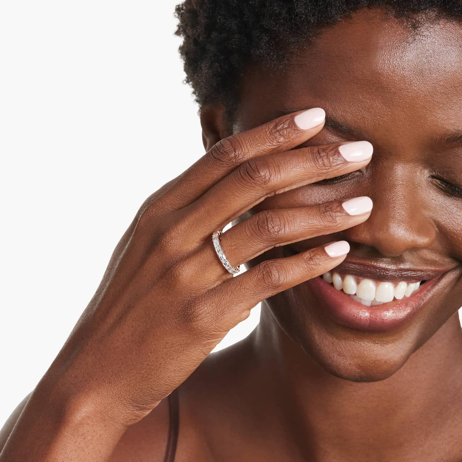 East-West Emerald Cut Diamond Eternity Ring In 14K Rose Gold