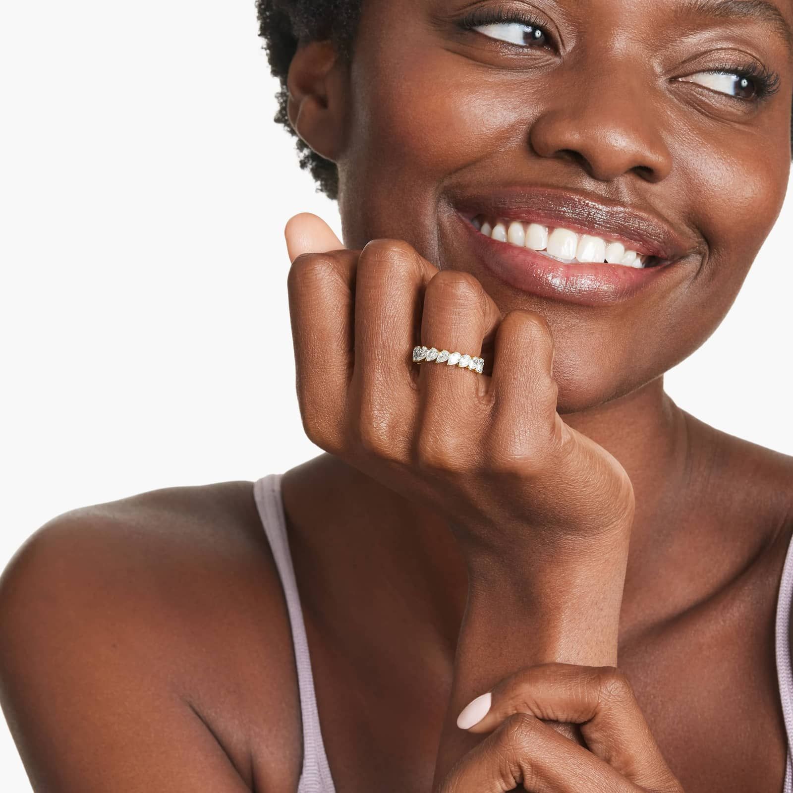 Diagonal Pear Shape Diamond Eternity Ring In 14K Yellow Gold