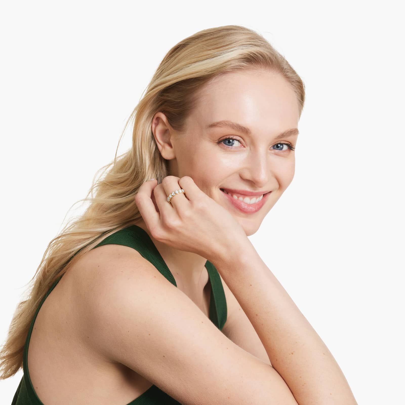 Heart Shaped Bezel Diamond Eternity Ring In 14K Yellow Gold