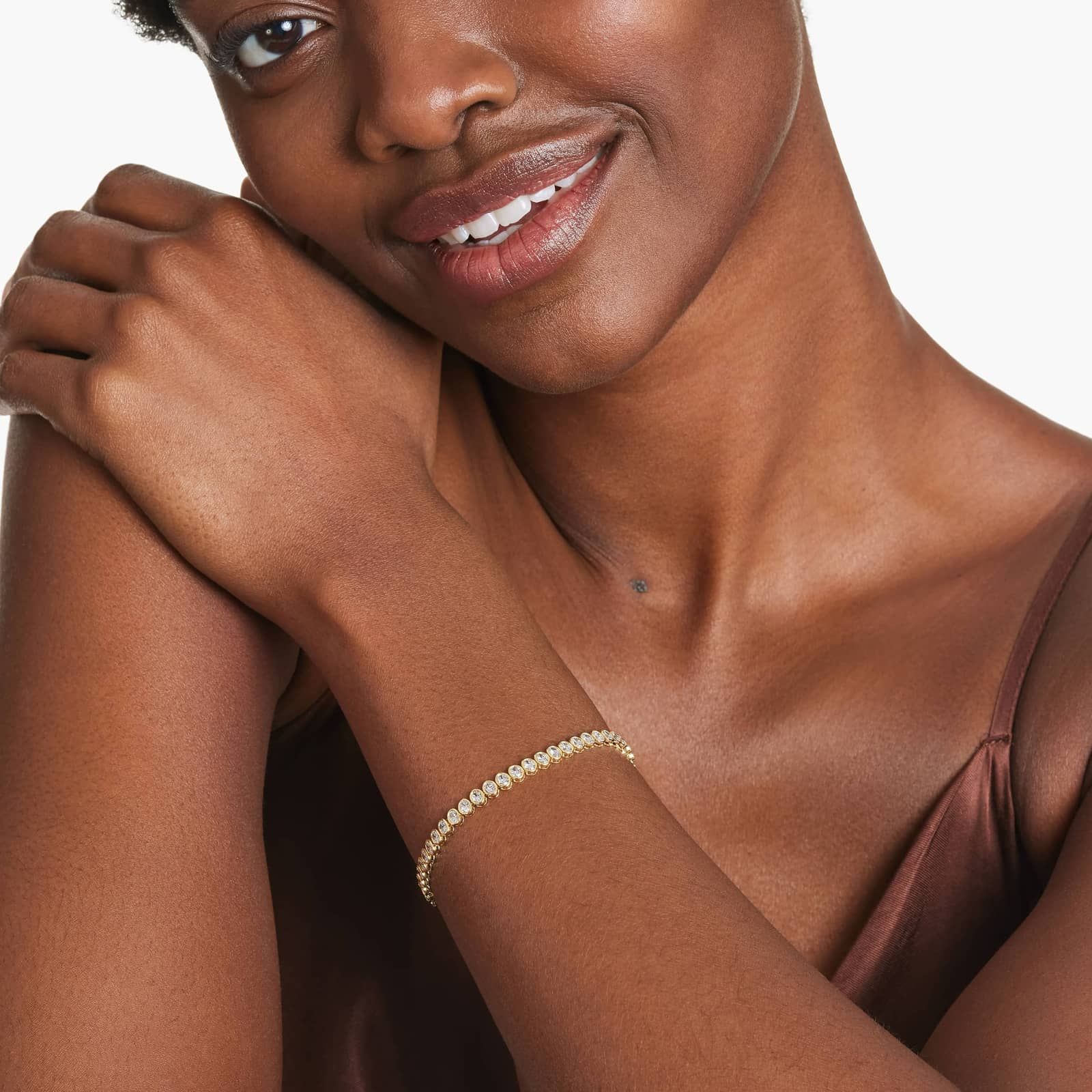 Bezel Tennis Bracelet With Oval Cut Diamonds In 14K Yellow Gold