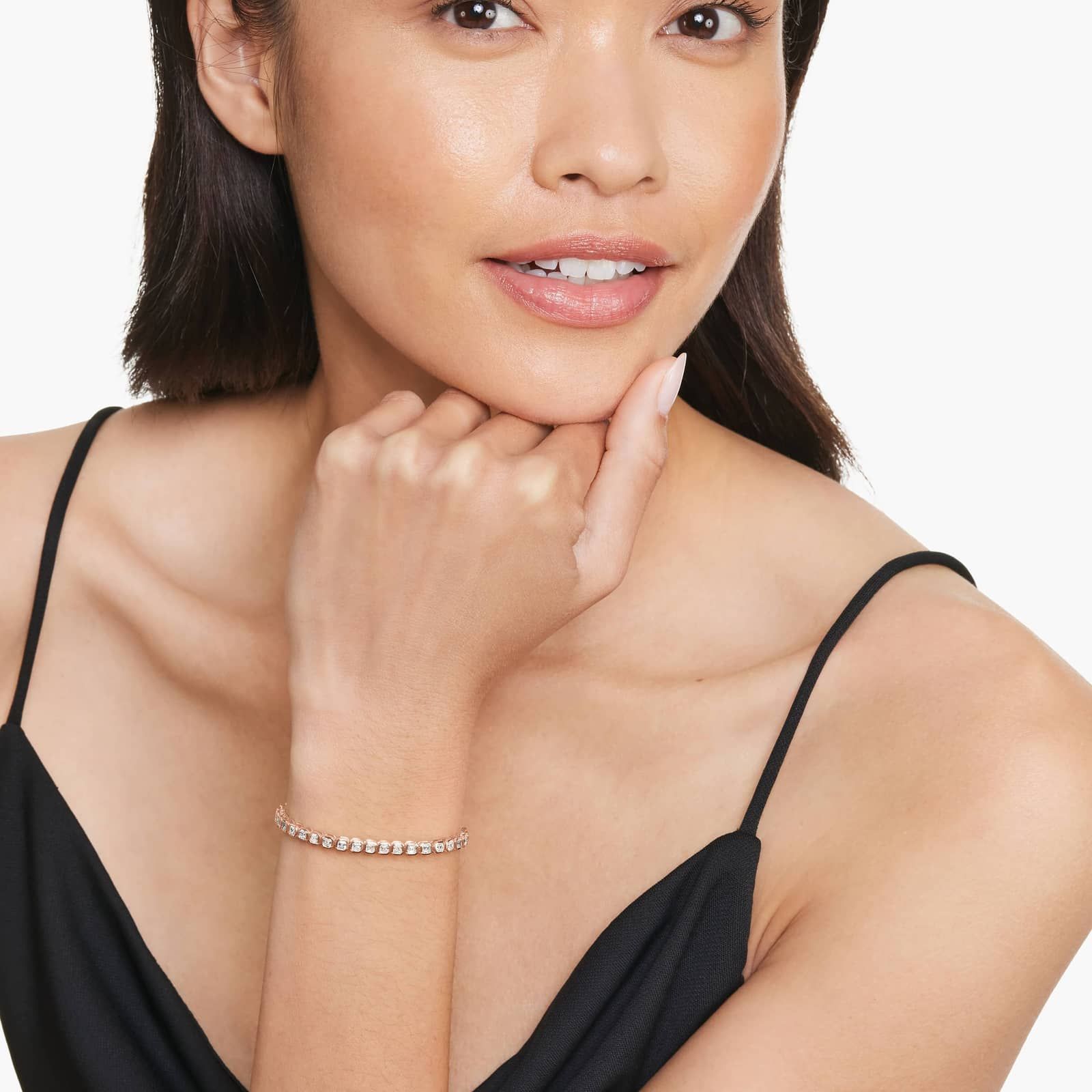 Bezel Tennis Bracelet With Asscher Cut Lab-Grown Diamonds In 14K Rose Gold