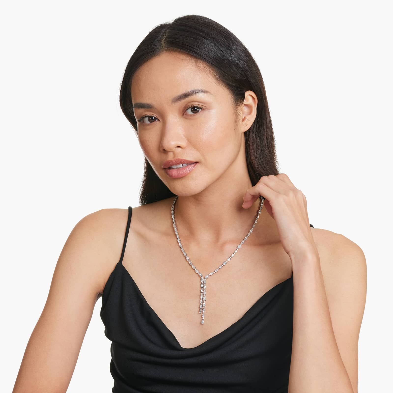 14K White Gold Cascading Lab-Grown Diamond Lariat Necklace