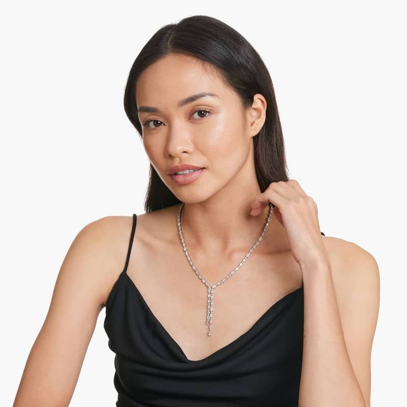 14K White Gold Cascading Lab-Grown Diamond Lariat Necklace