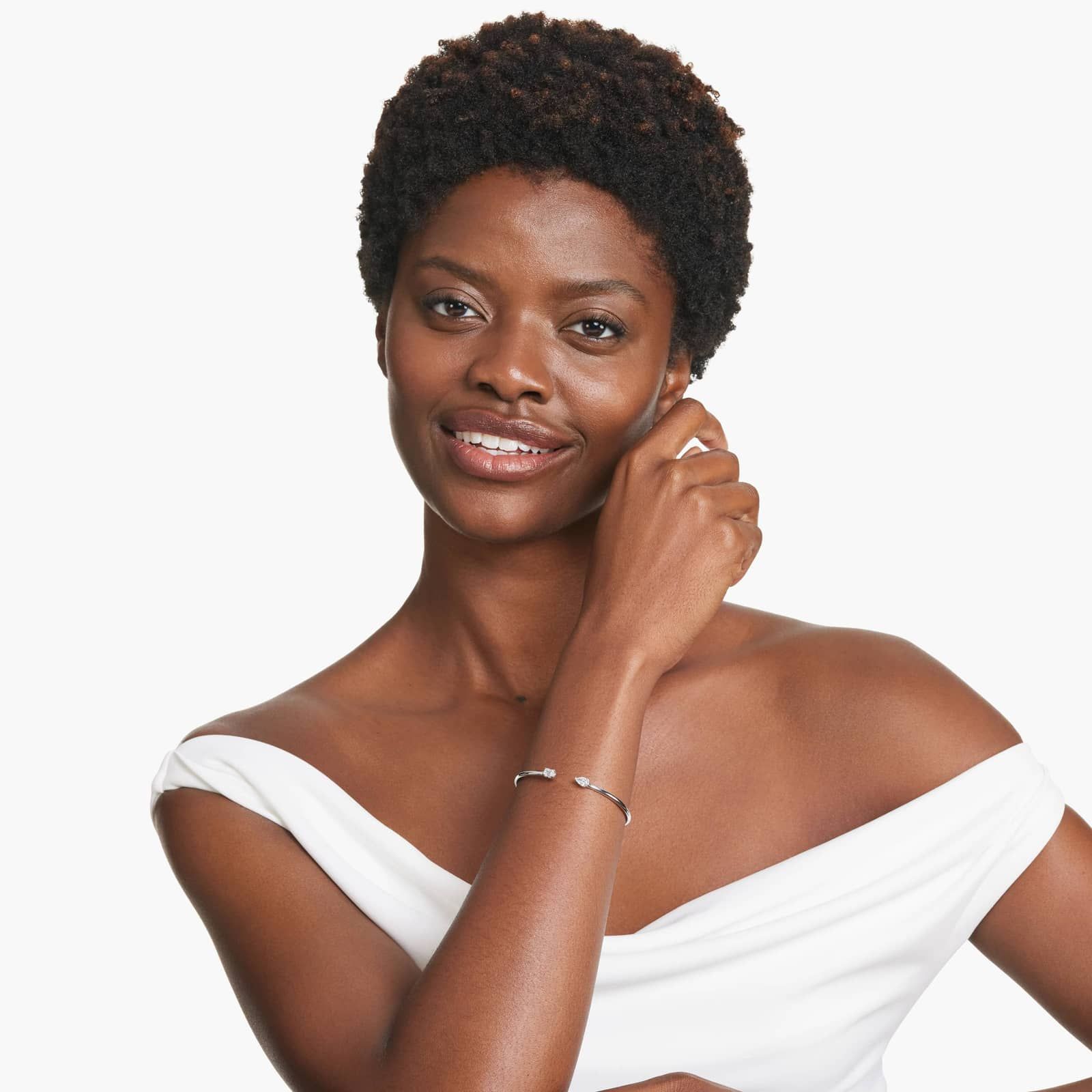 14K White Gold Pear and Emerald Cut Diamond Cuff Bracelet