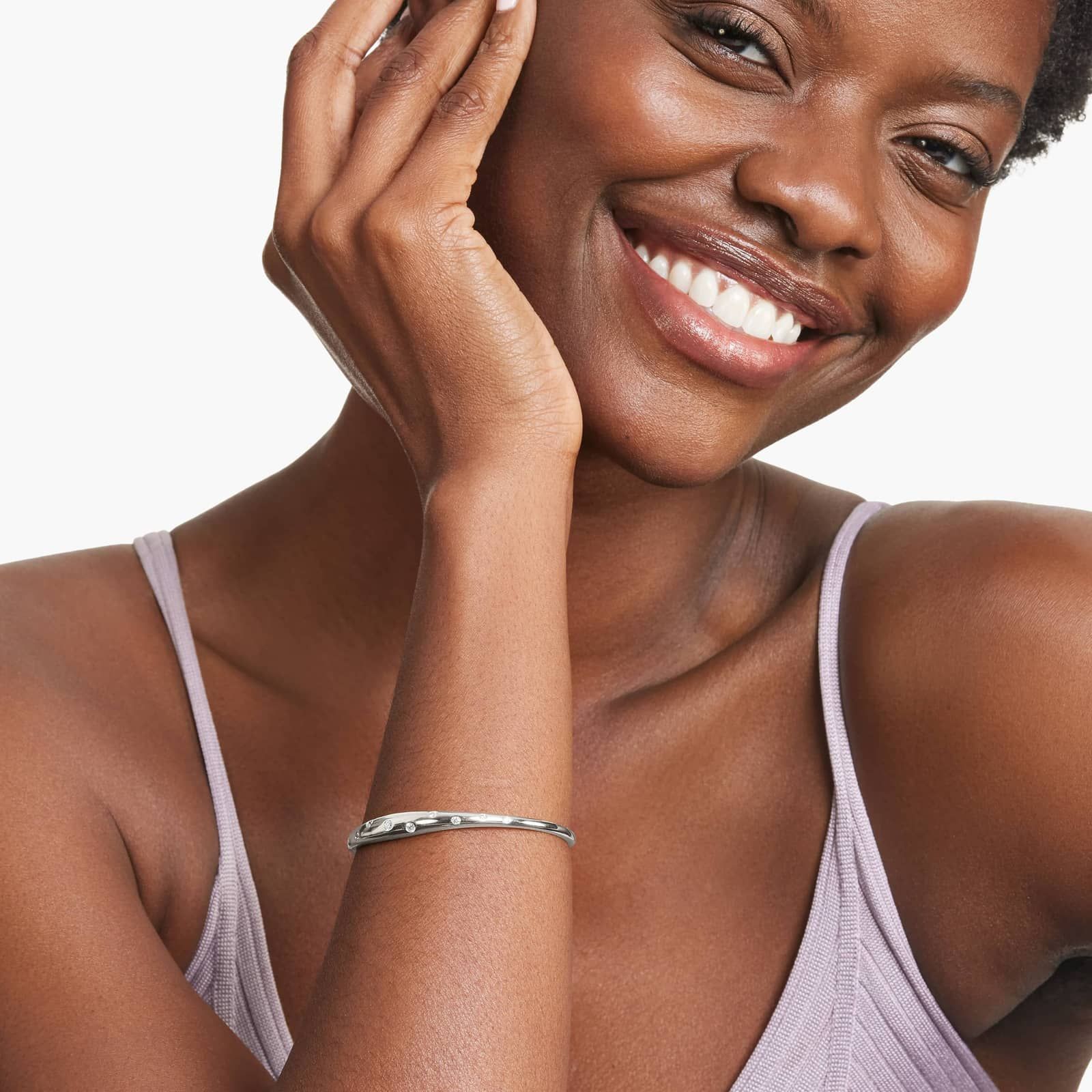 14K White Gold  Scattered Diamond Cuff Bracelet