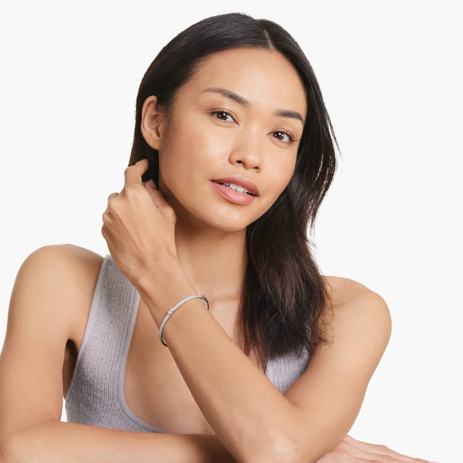 Double Row Emerald Cut Bangle Diamond Bracelet In 14K White Gold