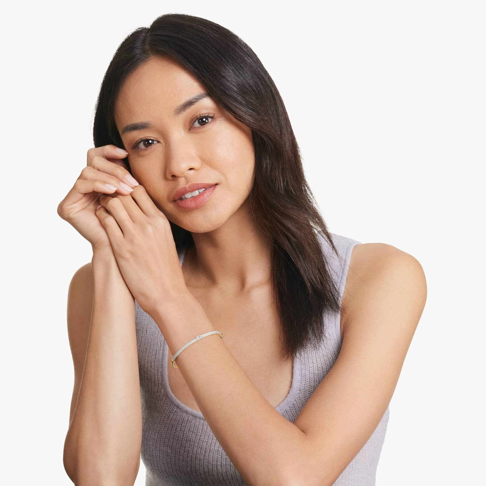 14K Yellow Gold Double Row Emerald Diamond Bangle