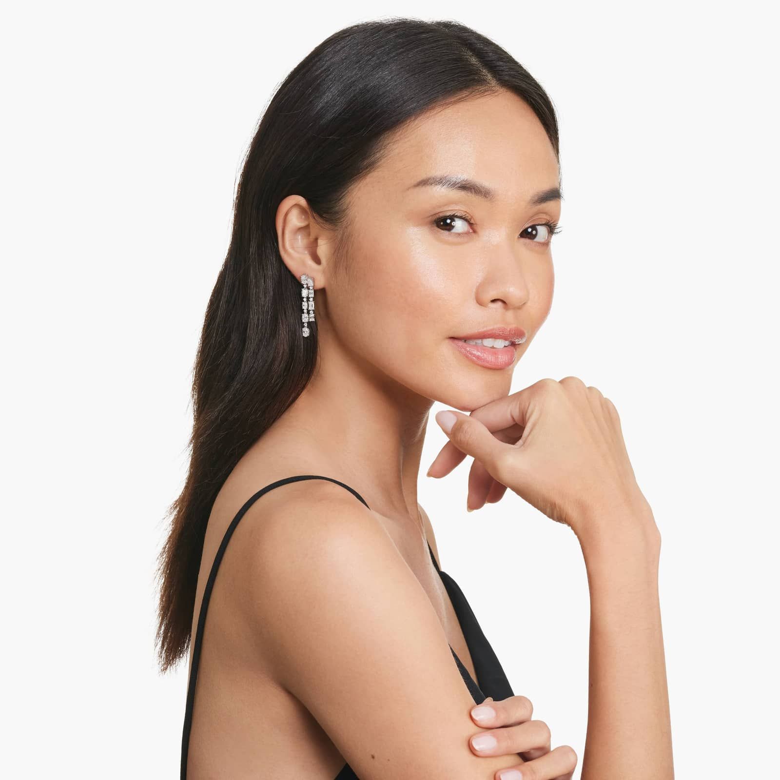 Cascading Lab-Grown Diamond Earrings In 14K White Gold