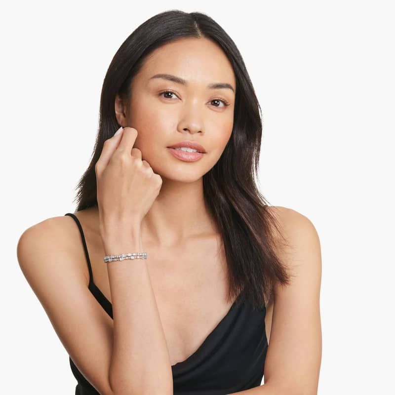 2 Row Cascading Tennis Bracelet In 14K White Gold