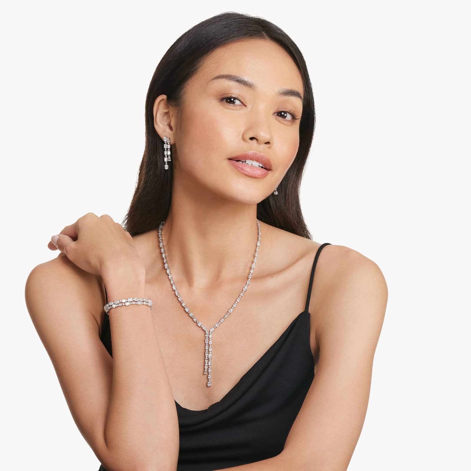 2 Row Cascading Tennis Bracelet In 14K White Gold