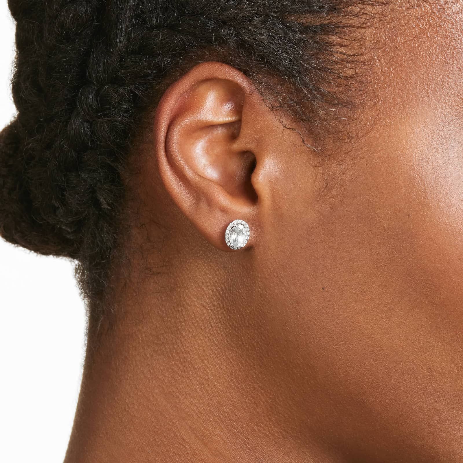 Oval Cut Aquamarine And Diamond Halo Stud Earrings In 14K White Gold