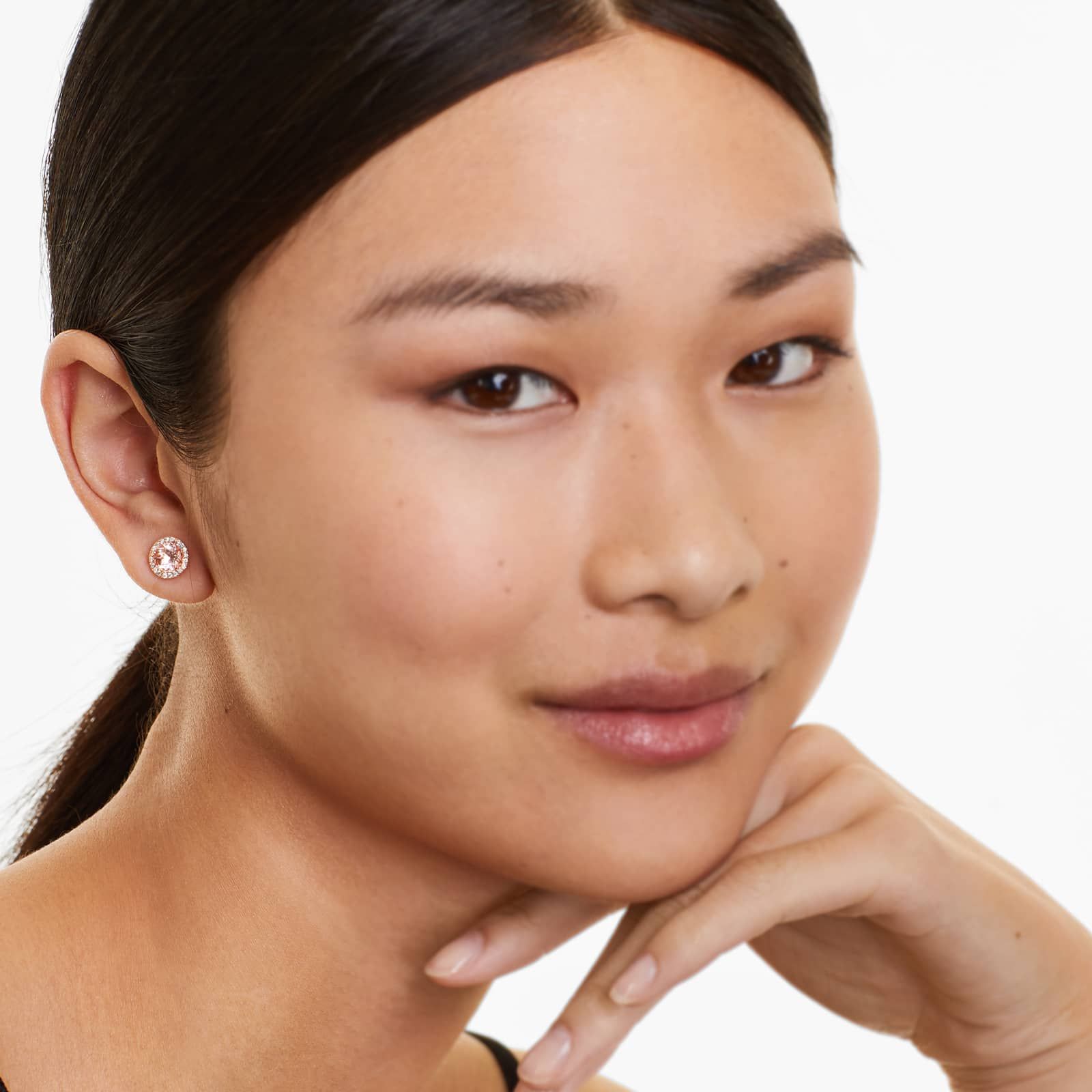 14K Rose Gold Round Halo Morganite and Diamond Stud Earrings (6mm)