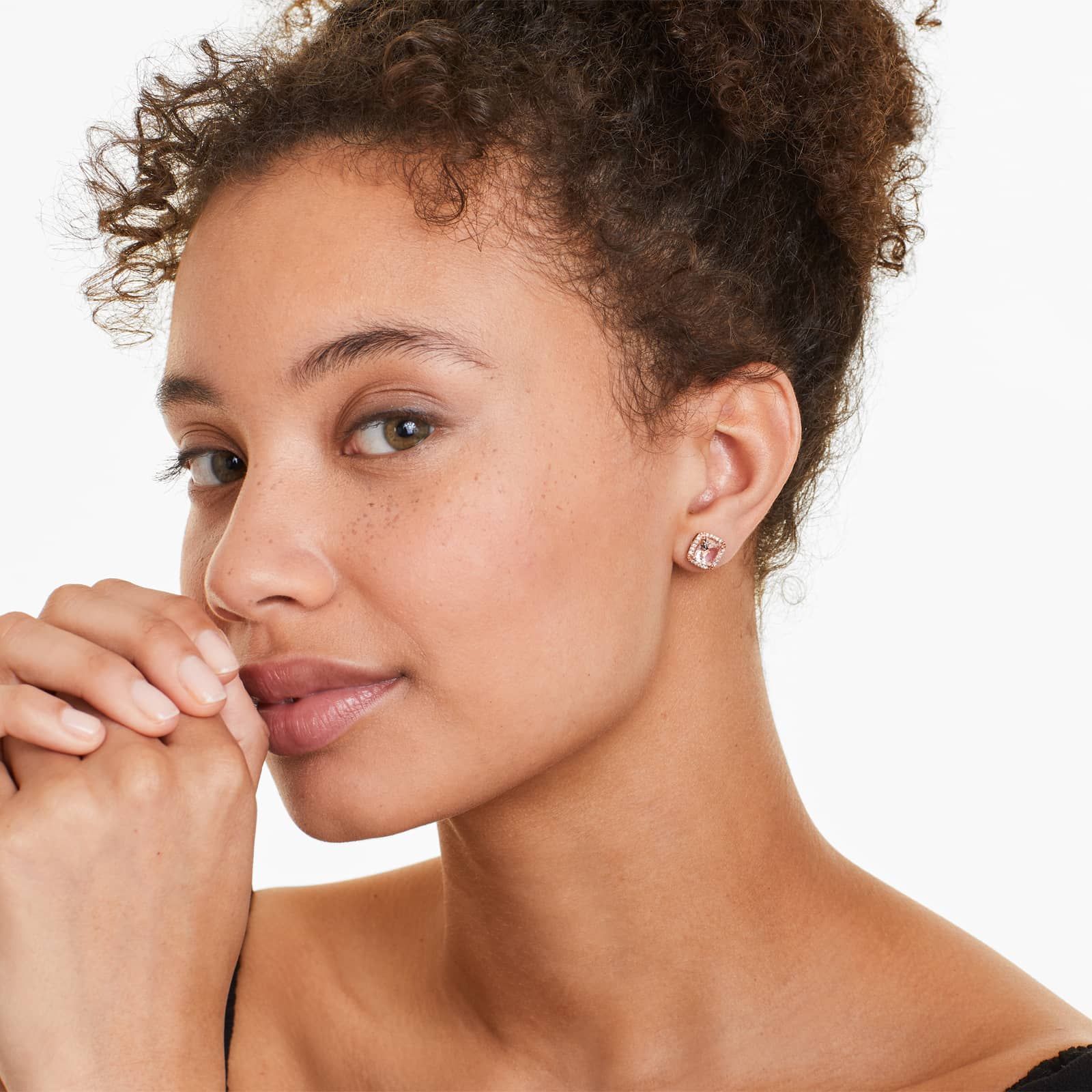 Cushion Cut Morganite And Diamond Halo Stud Earrings In 14K Rose Gold