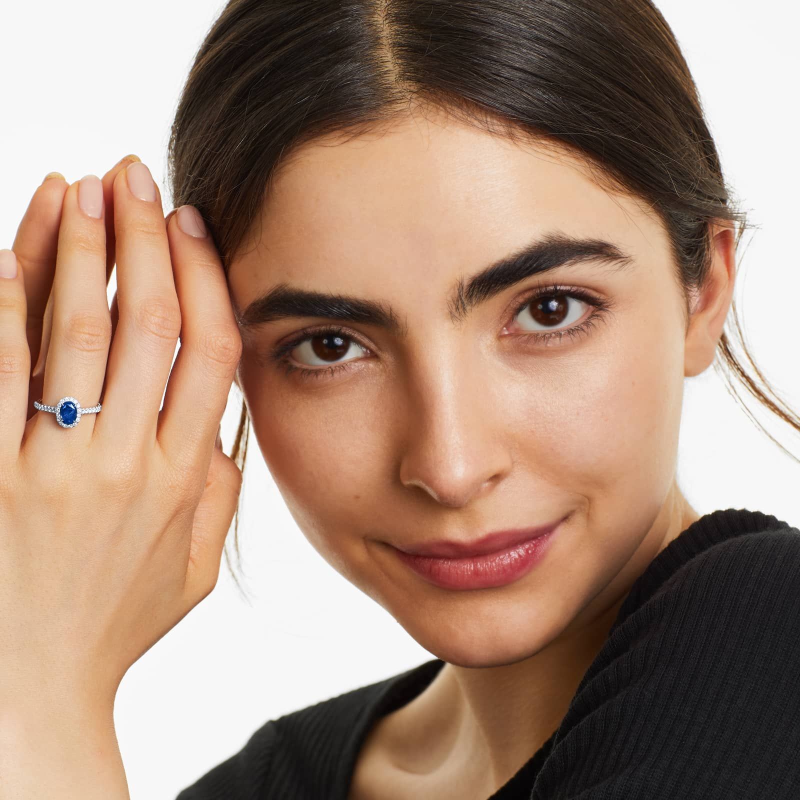 Oval Halo Sapphire And Diamond Ring In 18K White Gold