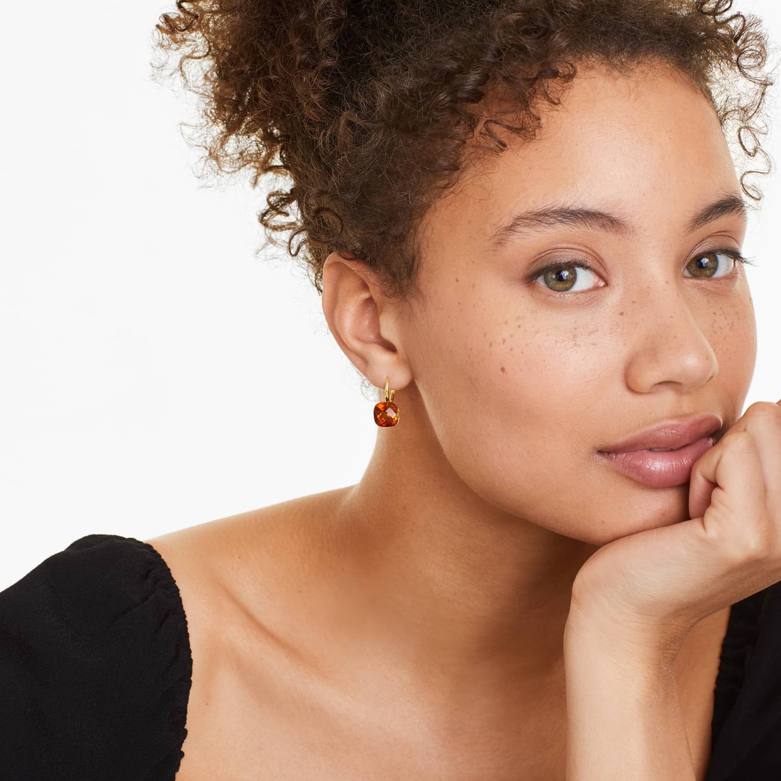 14K Yellow Gold Cushion Cut Madeira Citrine Checkerboard Leverback Earrings (10.0x10.0mm)