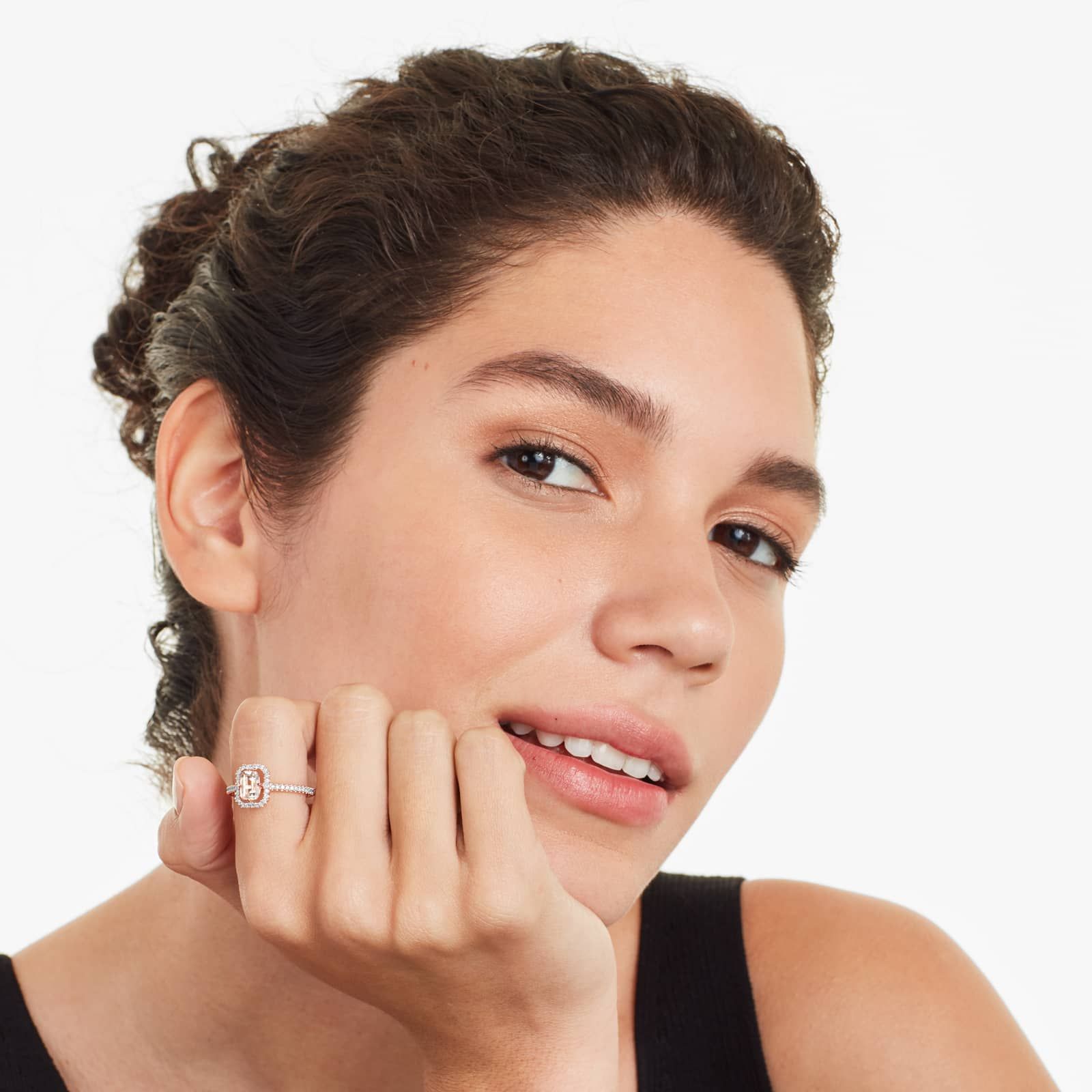 14K Pink Gold Morganite and Diamond Floating Halo Ring (7.0x5.0mm)